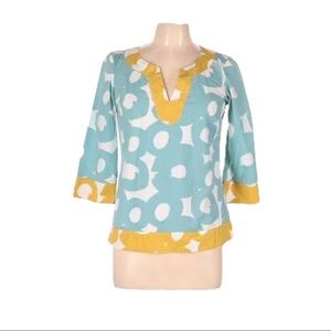 Boden Tunic Graphic "Painted Hoops" Size 10 (US) Teal Yellow